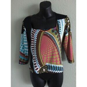 Andria Lieu Collection Women's Size S. Geometric Blouse Square Neck 3/4 Sleeve
